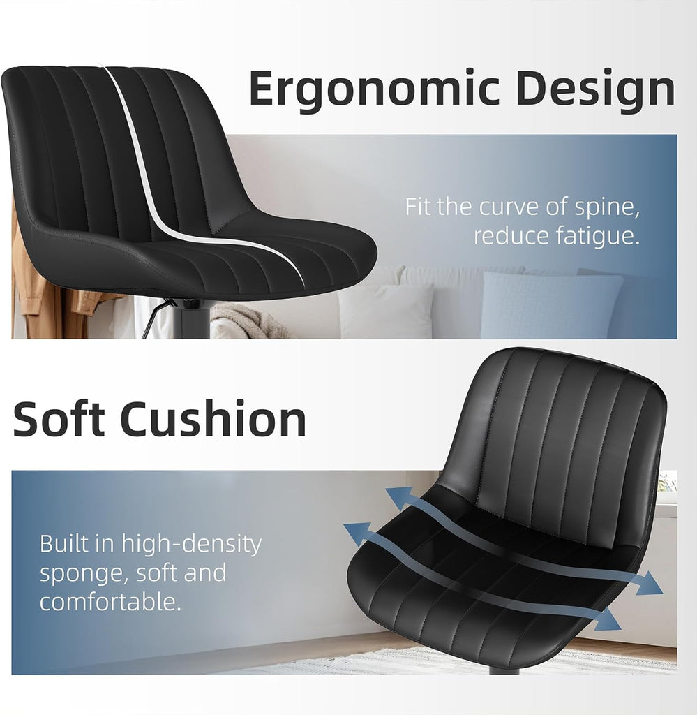 Bar Stools Set of 3, Swivel Counter Height Barstools with Back, Adjustable PU Leather Bar Chairs, Modern Armless