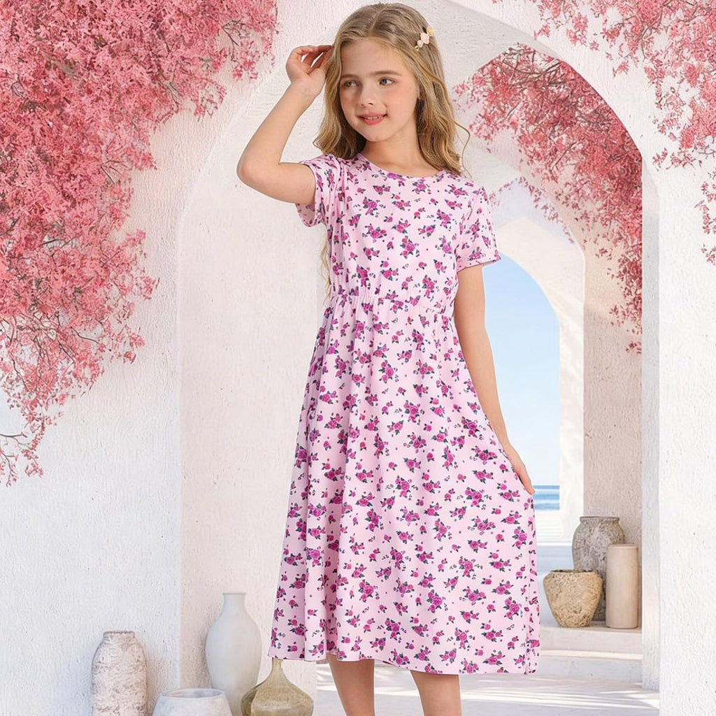 Girls Dresses Casual Maxi Dress Floral Print Dress for Girls
