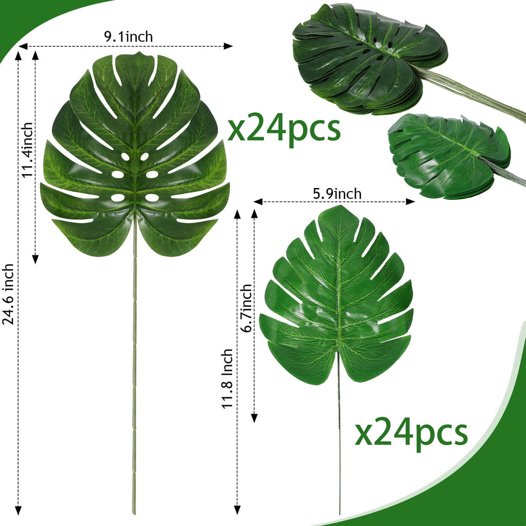 48 Pcs Artificial Palm Leaves Large Fake Monstera Leaf with Stems