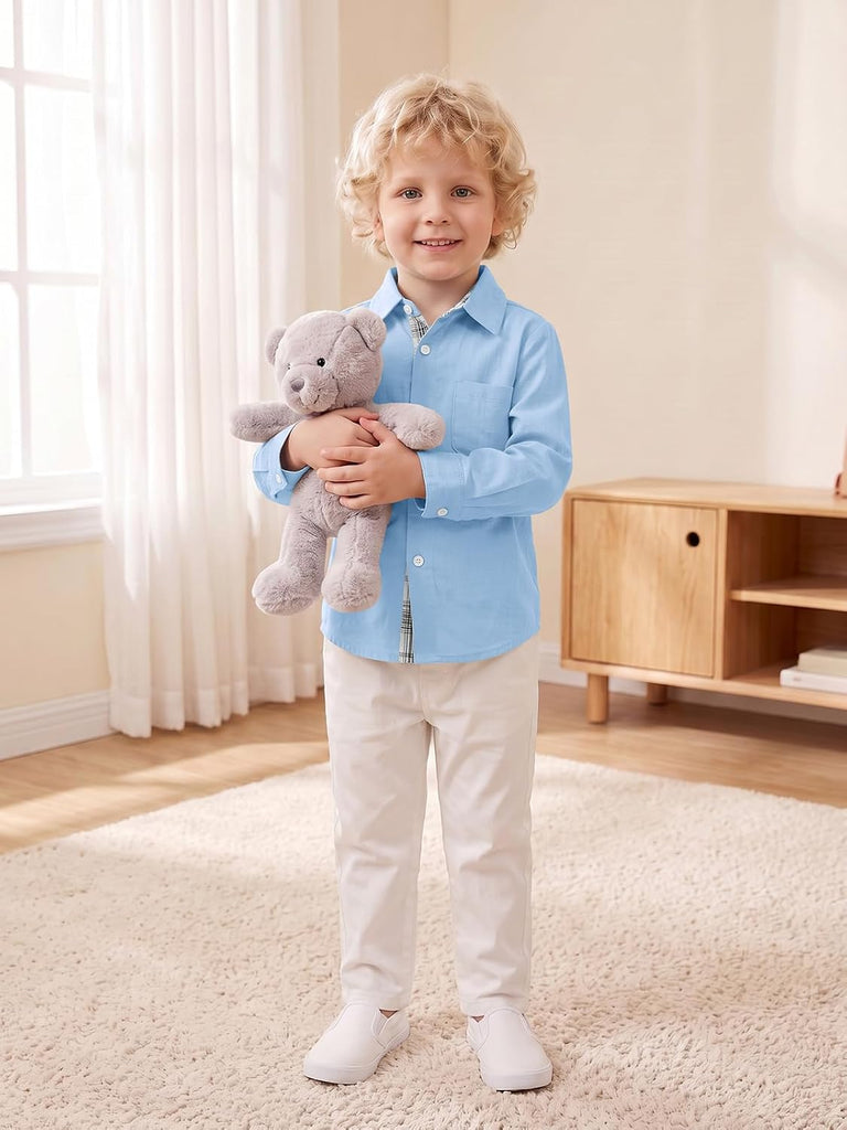 Toddler Baby Boy Long Sleeve Button Down Shirt with Pocket
