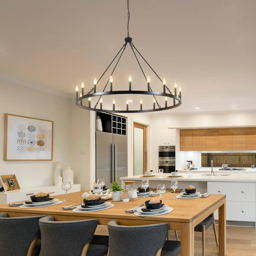 Inspired Camino Style Chandelier - 47.2 inches Black Wagon Wheel Chandelier- 20 Light Large Farmhouse Chandelier Industrial Rustic Dining Room Light Fixture Round High Ceiling Pendant Light for Living Room Entryway Foyer A105-B0C76Y9CV8