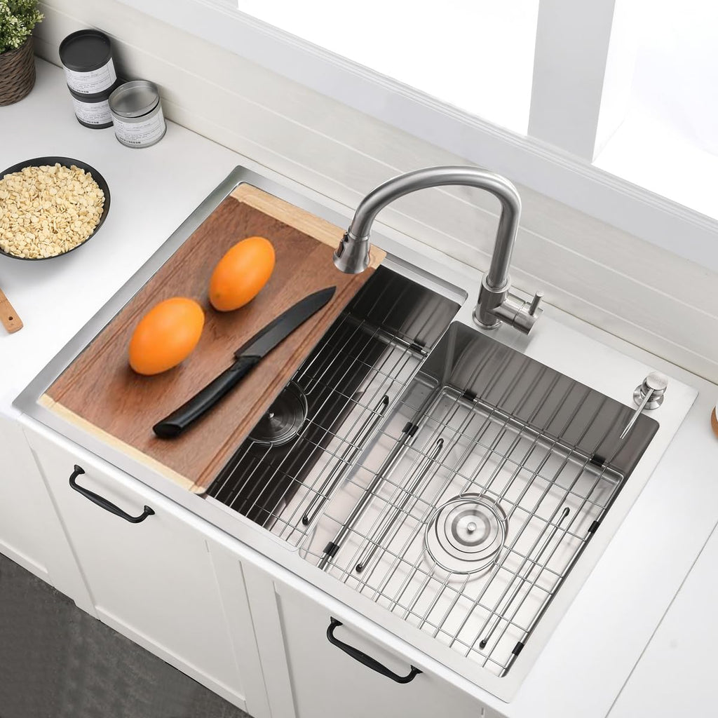 Drop In Double Bowl Kitchen Sink - 33 x 22 Inch Top Mount sink