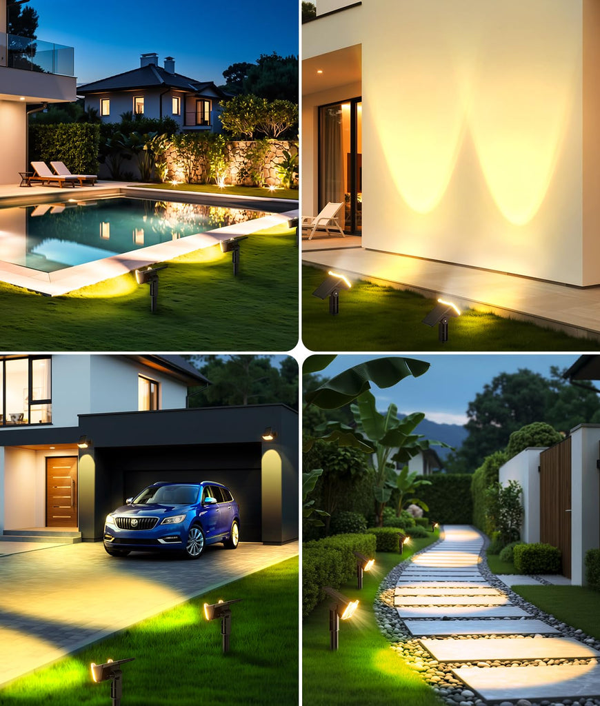 Solar Lights Outdoor Waterproof IP65, 6 Pack Solar Spot Lights Outdoor with 14 Big LEDs, 2-in-1 Wall Lights & 2 Modes