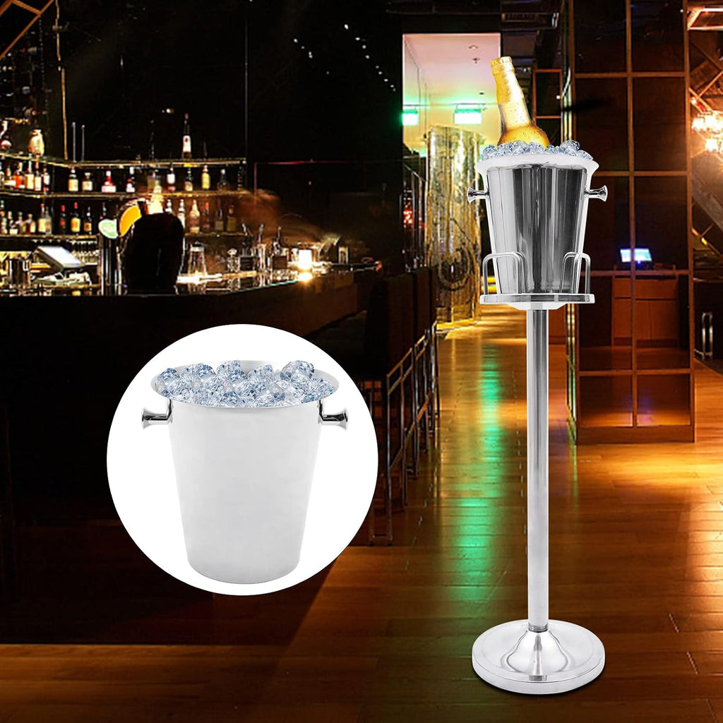Ice Bucket With Stand, 5L/1.1GAL Stainless Steel Standing Champagne Ice Bucket Ices Cube Container Chiller Wine
