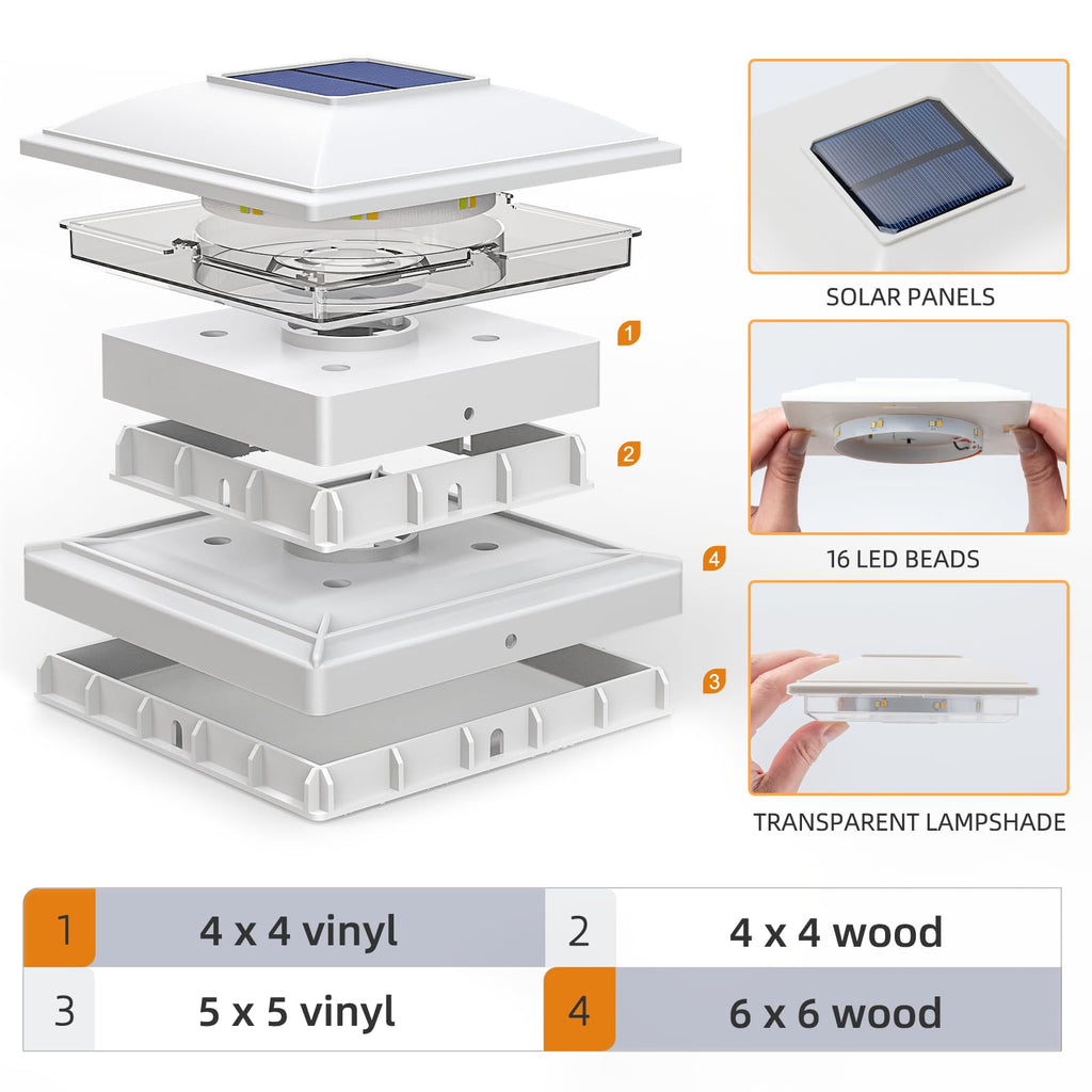 Solar Post Cap Lights - 12 Pack Outdoor Waterproof for 4x4, 5x5, 6x6 Posts, 2 Modes Warm/Cool Light, Solar Powered