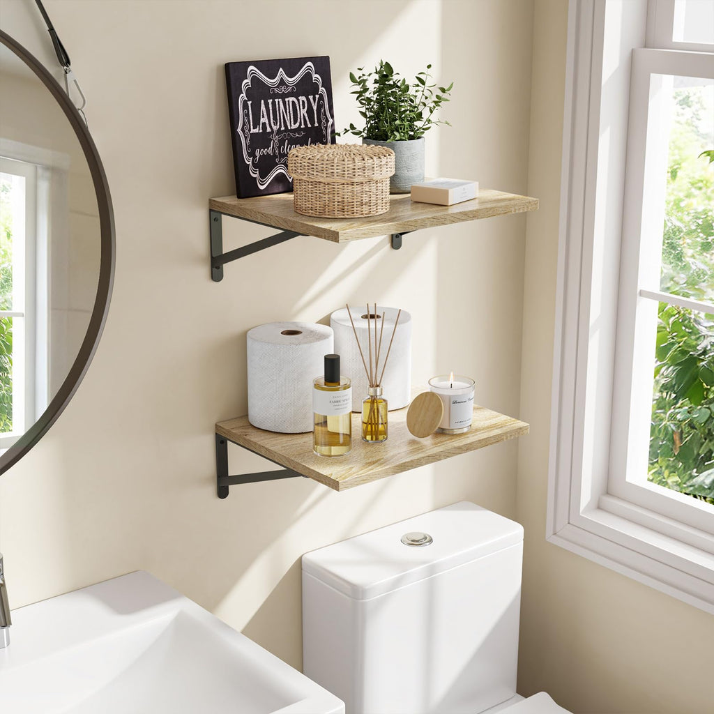 2pcs 11.8 in Deep Floating Shelves for Wall (Rustic Brown, 15.7" L)