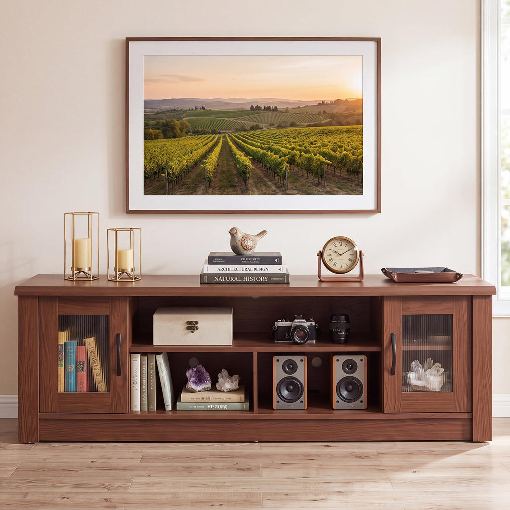 63" Farmhouse TV Stand for 70 inch TV with 2 Fluted Doors (Oak)
