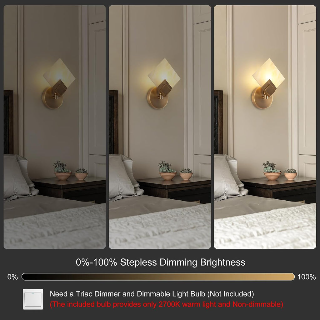 Marble Wall Sconces Set of 2, Natural Marble & Gold Square Wall Sconce Hardwired, Dimmable Wall Light Fixtures