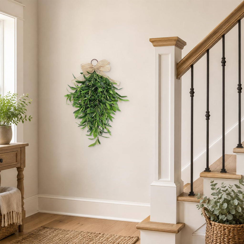 22 Inch Artificial Olive Branch Swag, Teardrop Front Door Wreath
