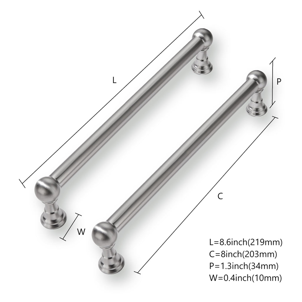 10 Pack 8 Inch Solid Kitchen Cabinet Handles Brushed Satin Nickel Heavy Duty Cabinet Pulls Drawer Pulls Cabinet