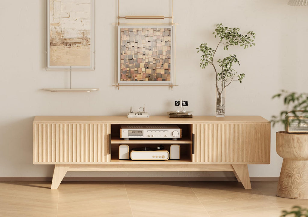 Mid-Century TV Stand, 59 Inch, Oak