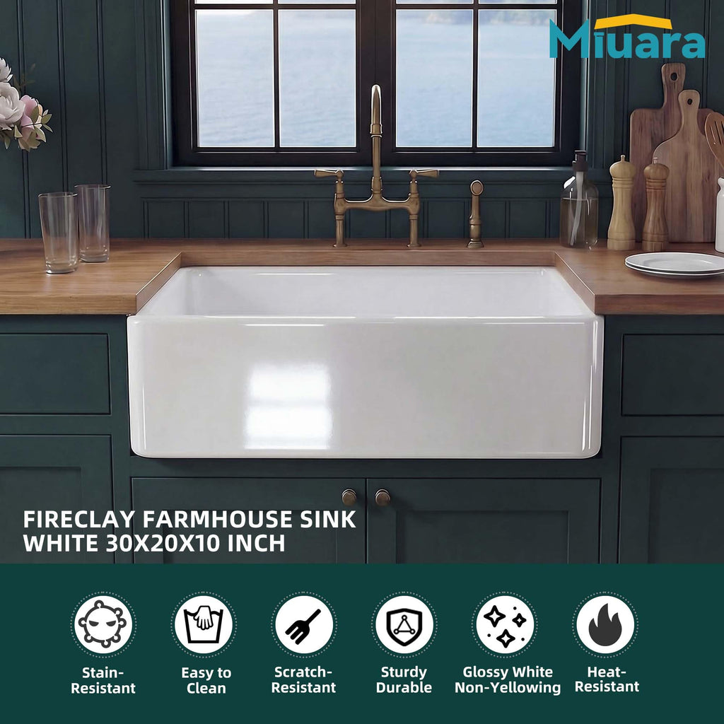 Farmhouse Sink 30 x 20 Inch White Fireclay Apron Front Kitchen Sink