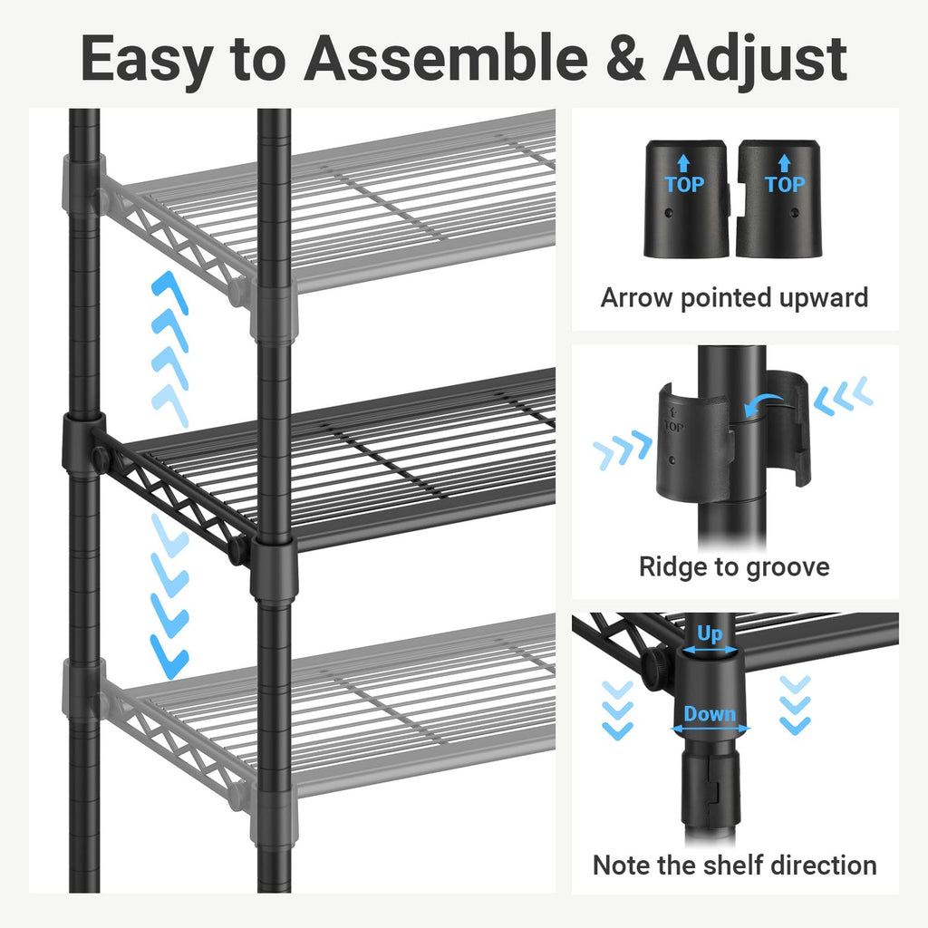 V2S Heavy Duty Clothes Rack Portable Closet Organizer System Black