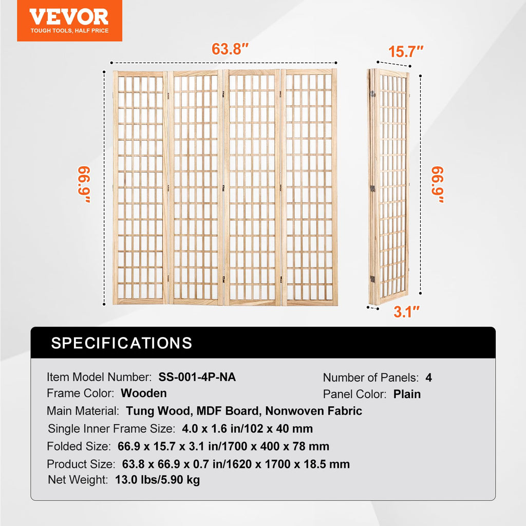 Room Divider, 4 Panel Japanese Room Divider, Folding Privacy Screen Indoor, Portable Partition Dividers and