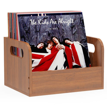 100% Solid Wood Vinyl Record Storage Retro & Sturdy Wooden Vinyl Crate