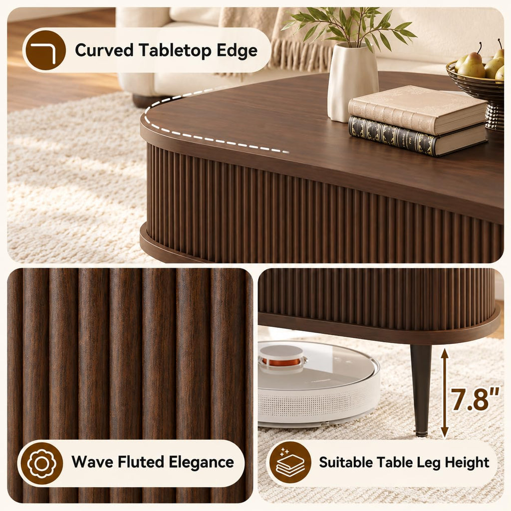 Mid Century Fluted Coffee Table, Walnut