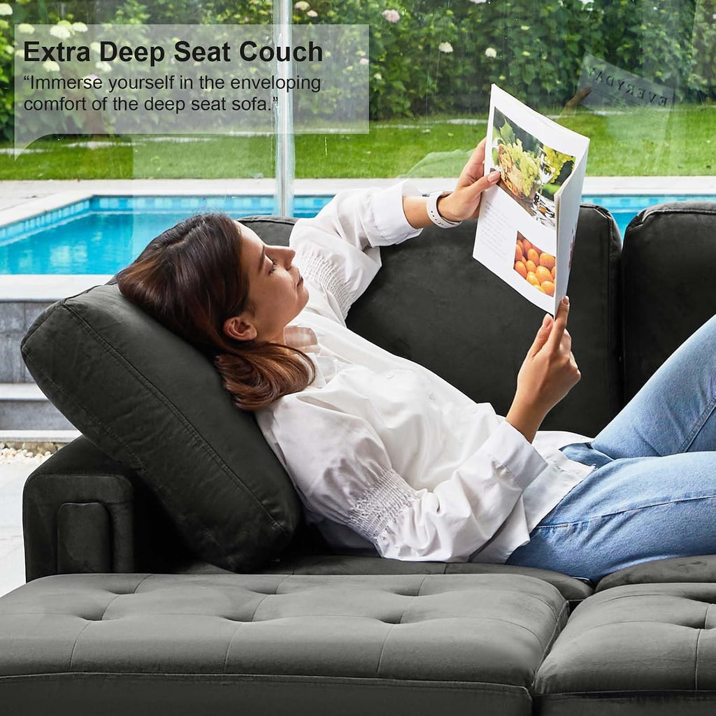 Velvet Modular Sectional Sofa Convertible Sectional Sofa Couch with Reversible Chaise L Shaped 4 Seater Corner Sofa