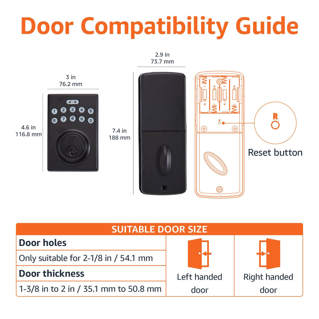 Electronic Keypad Deadbolt Door Lock with Auto Lock, Touch-Control Keyless Entry, Customizable User Codes, Easy