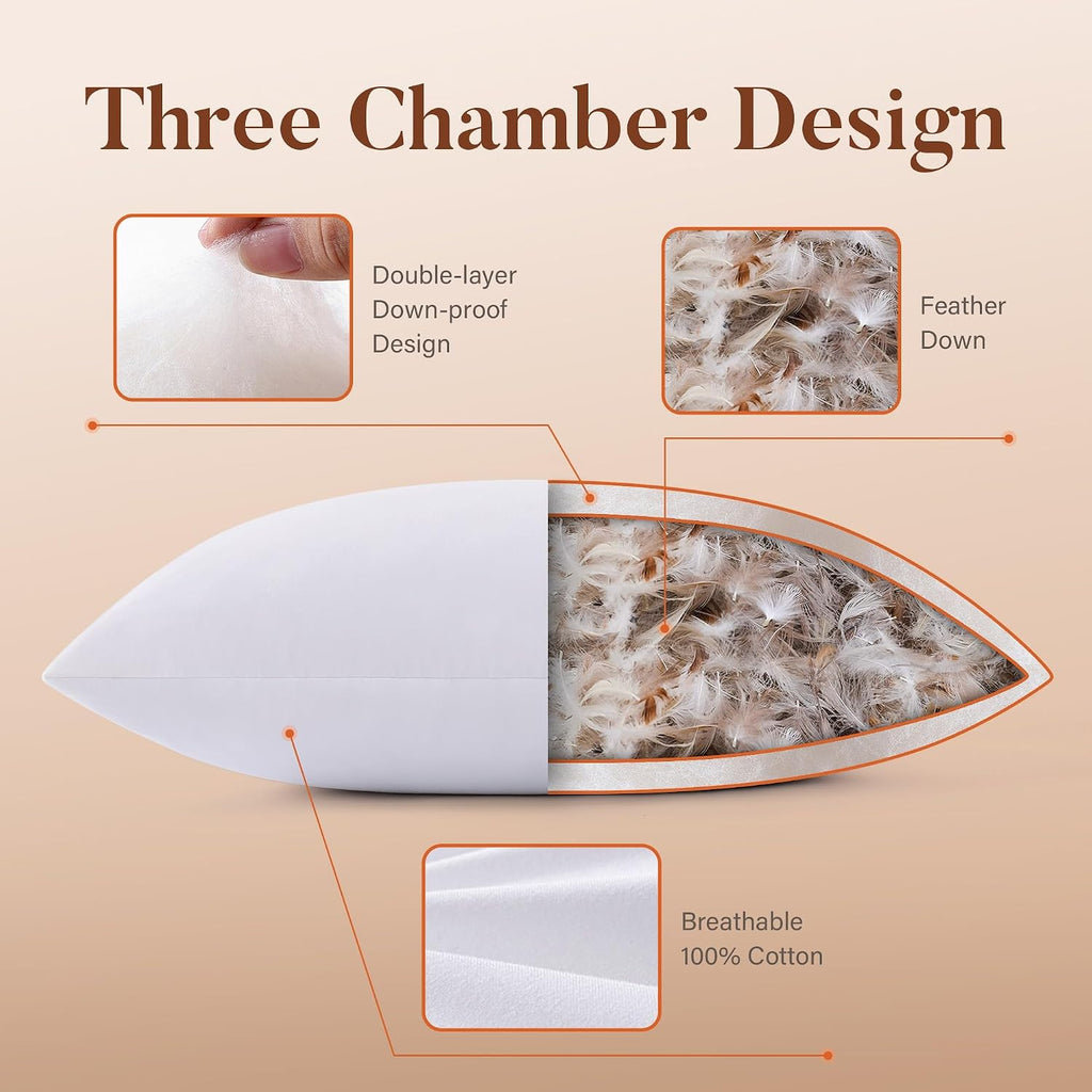 22x22 Feather Down Pillow Inserts, 100% Cotton Cover - Set of 2