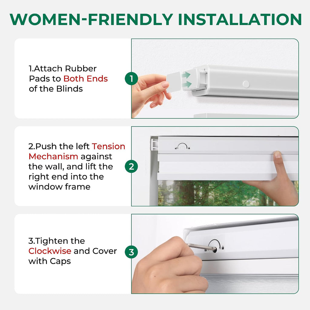 No Drill Top Down Bottom Up Cellular Shades,White, | TDBU Blackout Blinds for Indoor Windows,Cordless Honeycomb