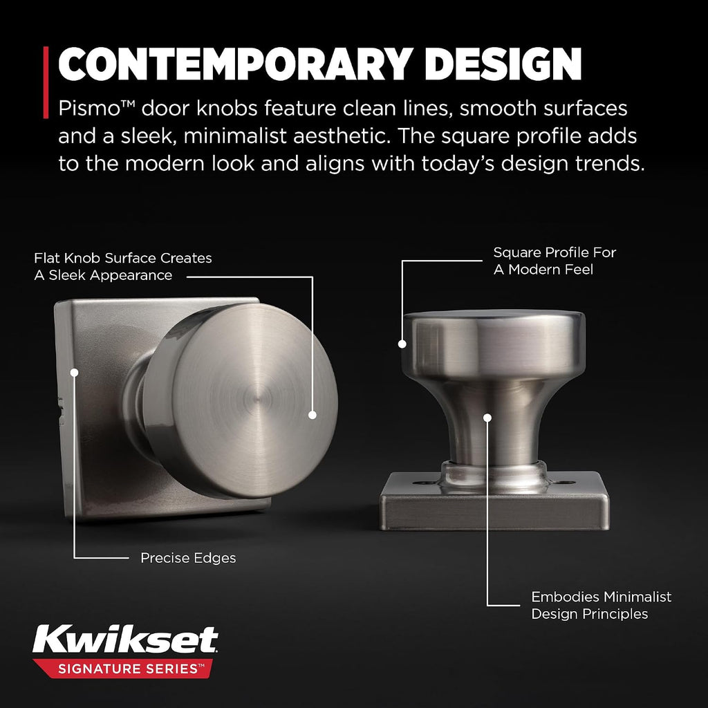 Pismo Interior Passage Door Knob, Handle For Closet and Hallway Doors, Non-Locking Doorknob in Satin Nickel, with