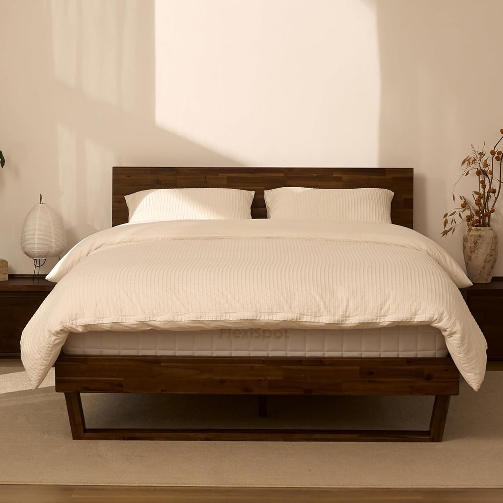 Hako G3 Queen Solid Acacia Wood Platform Bed Frame with Storage Headboard, Tool-Free Fast Assembly,1500 lbs,Premium