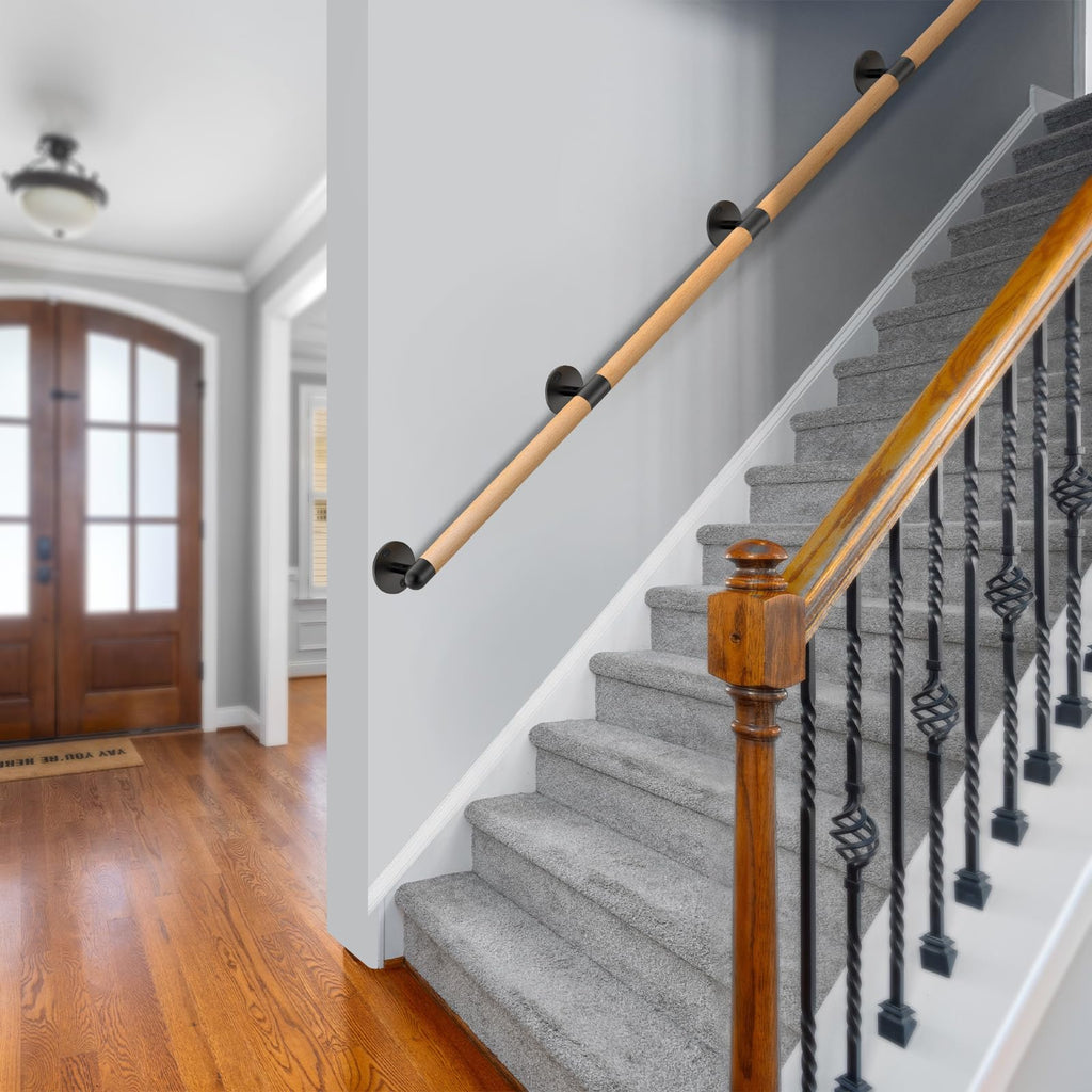 67 Inch Wood Handrail Wall Mount Handrails for Indoor Stairs
