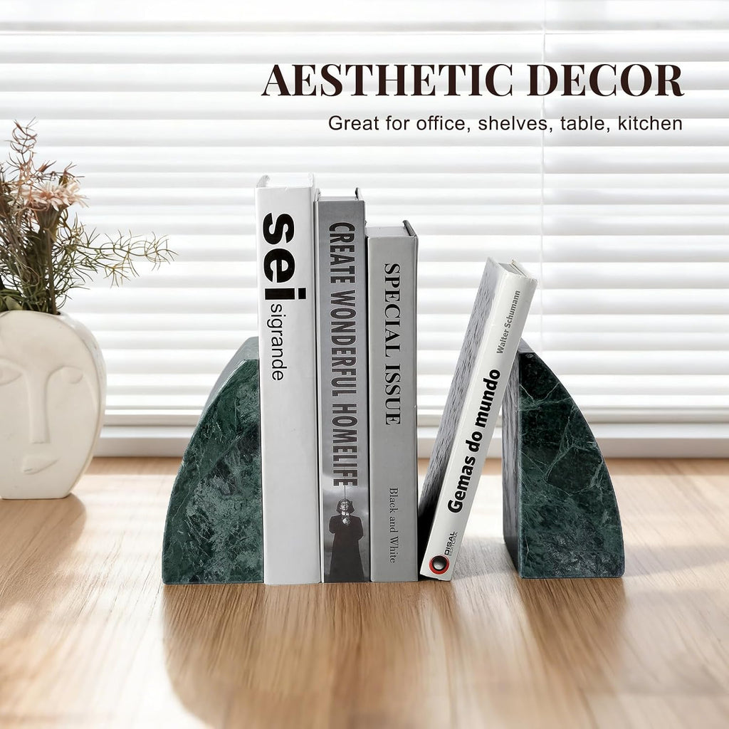 Marble Bookends for Shelves, 8Lbs Large Stone Bookends for Heavy Books, Non-Slip Heavy Duty Book Stopper, Modern