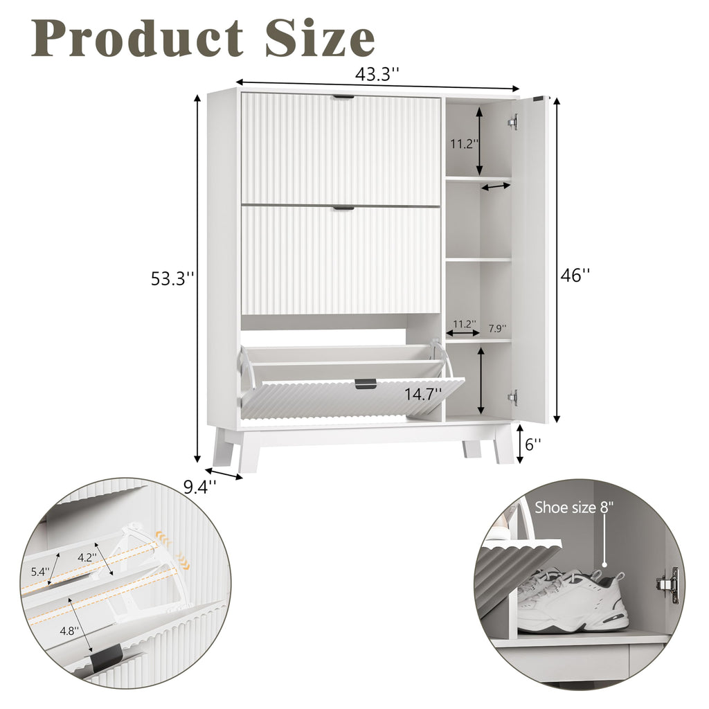 Shoe Cabinet Storage with 3 Drawers & Side Cabinet, White
