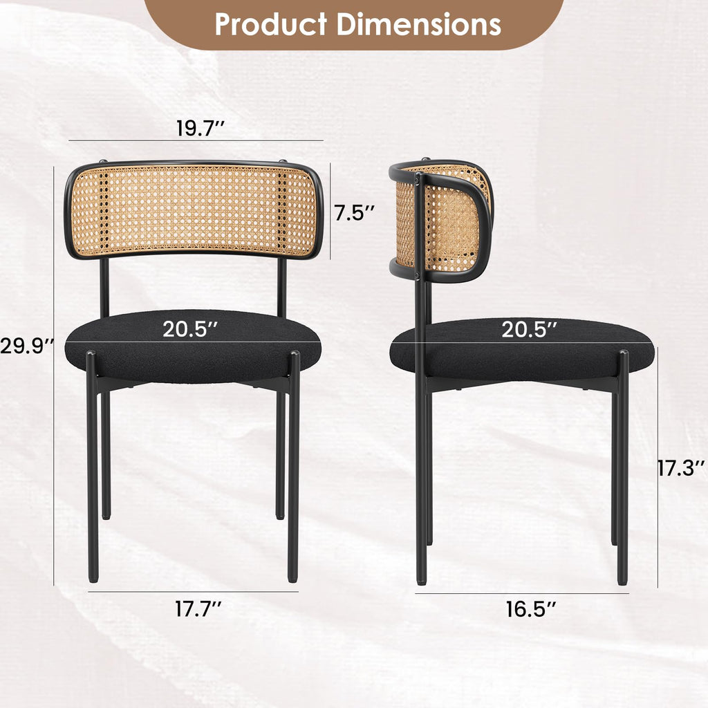 Kitchen Chairs Set of 4, Mid-Century Modern Dining Chairs, Kitchen Dining Room Chairs, Rattan Backrest Round