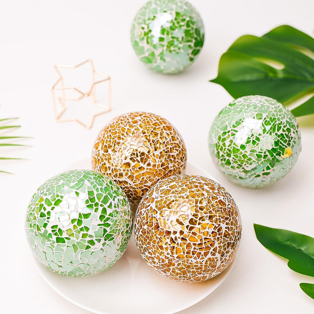 Mosaic Glass Ball Green Decorative Balls for Bowls 3.35inch - Set of 3