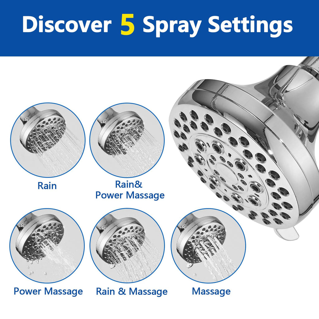 Double Shower Head for Couple, High Pressure Dual Showerhead, Adjustable Height Shower Rod, 5-Setting Handheld Shower