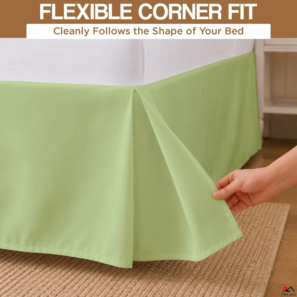 Pleated Queen Bed Skirt with Split Corners, 15-Inch Drop, Sage