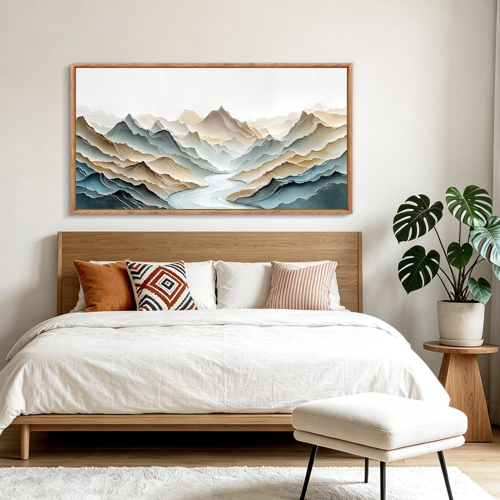 3D Textured Mountain Vista Wall Art, Neutral Earth Tone Wall Decor