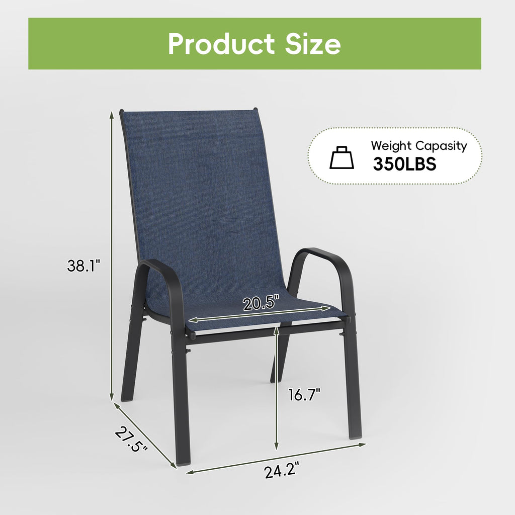 Patio Chairs Set of 8, Stackable Outdoor Dining Chairs for All Weather, Metal Modern Outside Furniture Chair for Pool