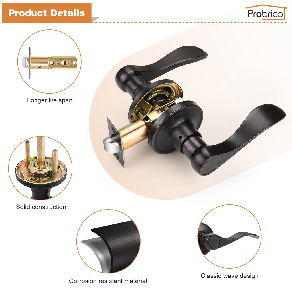 Passage Hall Closet Door Lever Handle Lockset Keyless Oil Rubbed Bronze Leversets 6 Pack