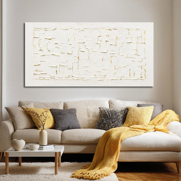 Large White Framed Textured Minimalist Wall Art, 29x58 In