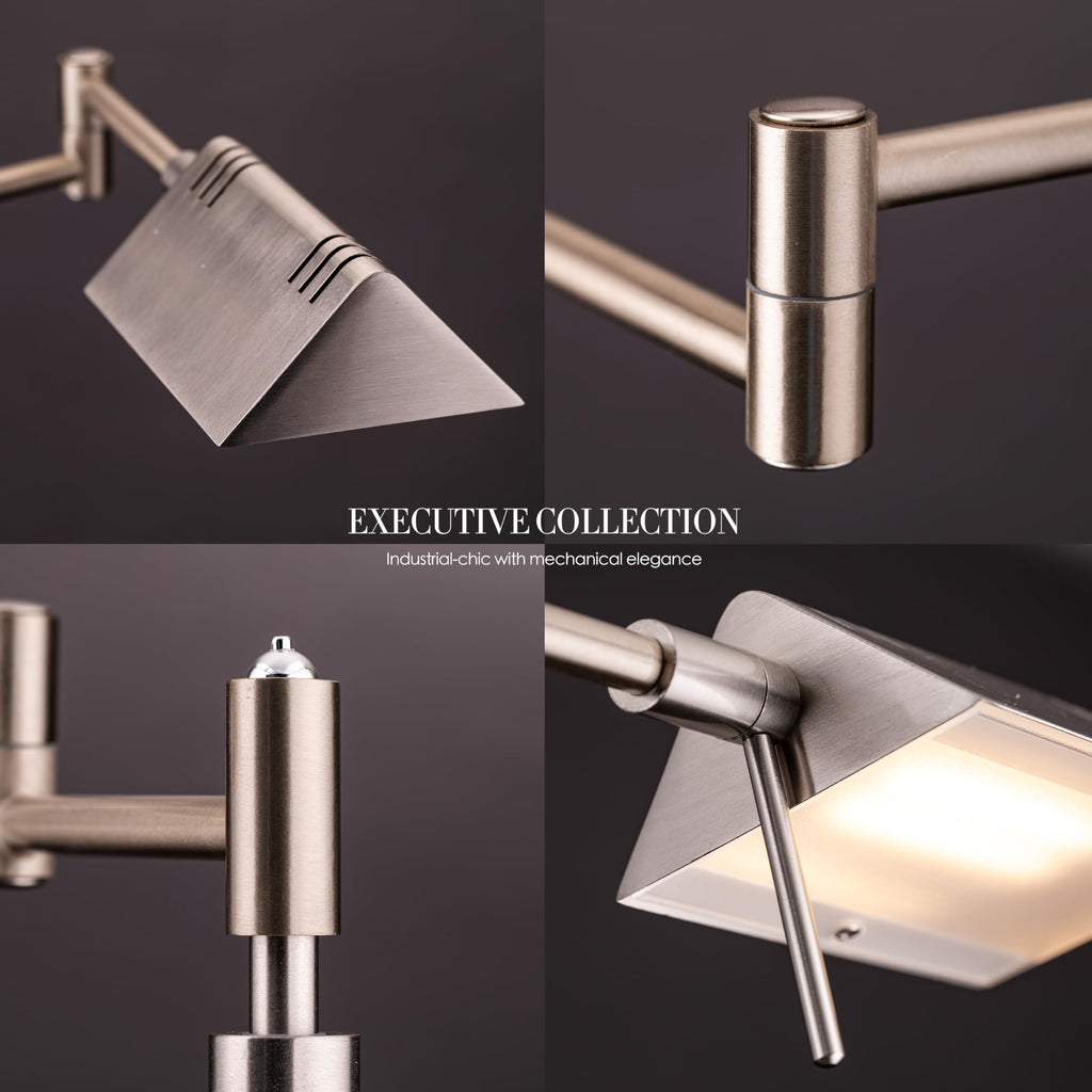 Brook Adjustable Dimmable LED Pharmacy Floor Lamp, Brushed Nickel