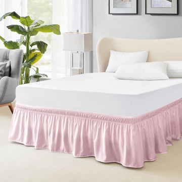 Elastic Wrap Around Bed Skirt - Queen Size, Easy Fit with 15-Inch Tailored Drop, Hotel Quality Dust Ruffle in Dusty