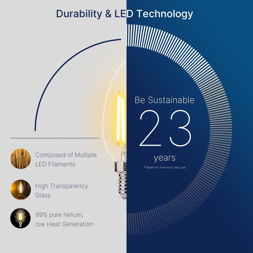 60W Equivalent LED Chandelier Light Bulbs, E12 Base, Clear B11 LED Filament Candelabra Bulbs, 2700K Soft White