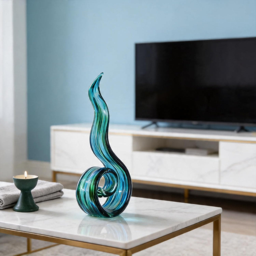 Hand Blown Glass Sculptures, Abstract s, and Green Glass Art Decorations Perfect for Decorating Coffee