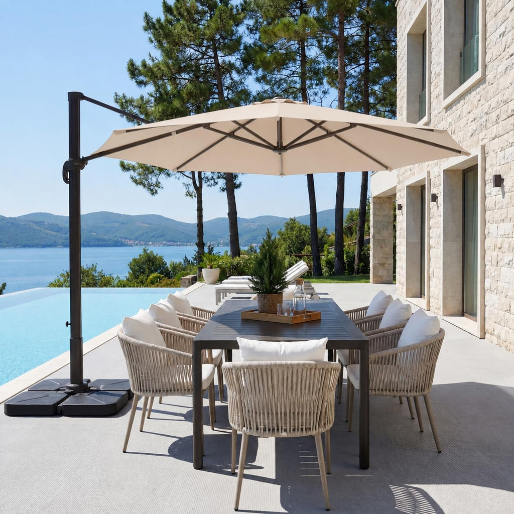 11ft Cantilever Offset Patio Umbrellas with Base Included, Large Round Aluminum Outdoor Pool Umbrella