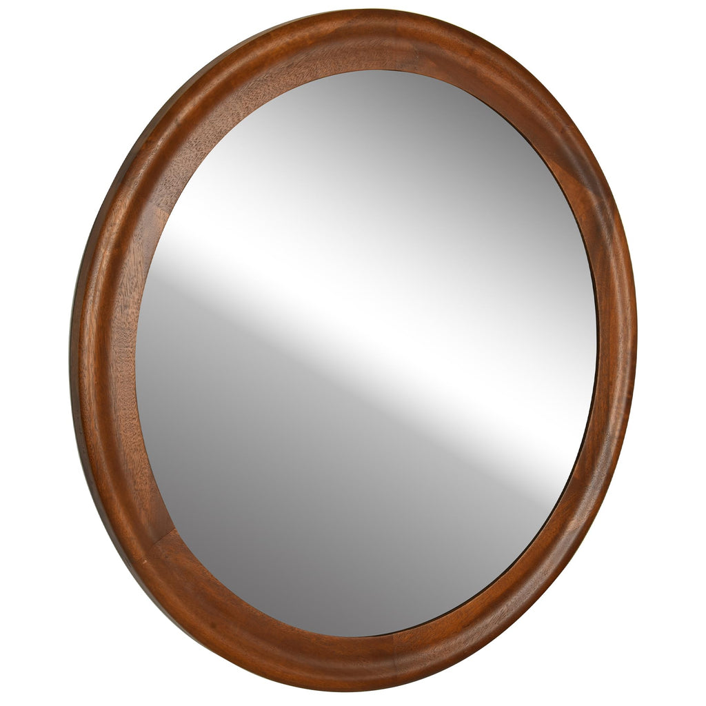 Round Wall Mirrors 30 Inch,Wood Mirror with Walnut Frame