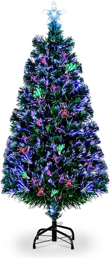 6ft Pre-lit Fiber Optic Artificial Christmas Tree w/Multicolor LED Lights, Snowflakes & Top Star, Lighted Xmas Tree