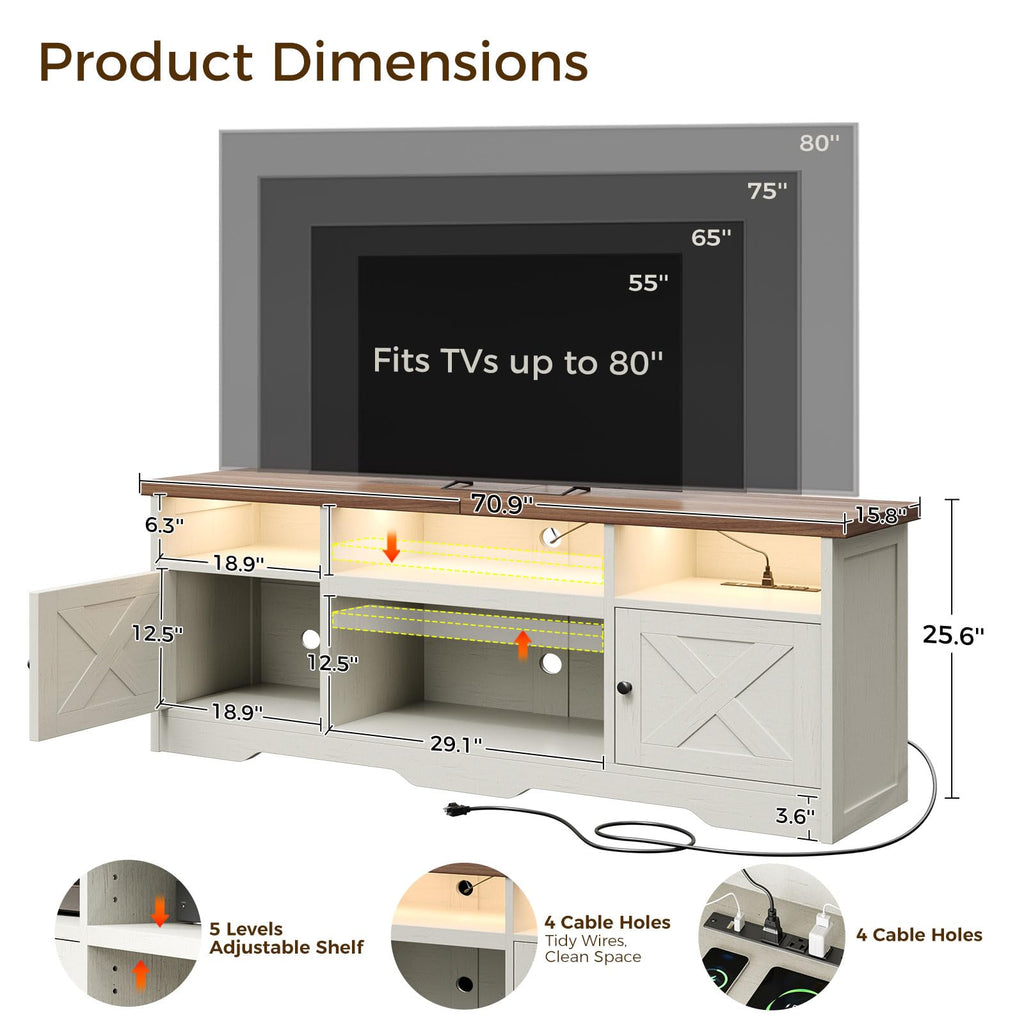 TV Stand for 75+ Inch TV, Entertainment Center, White