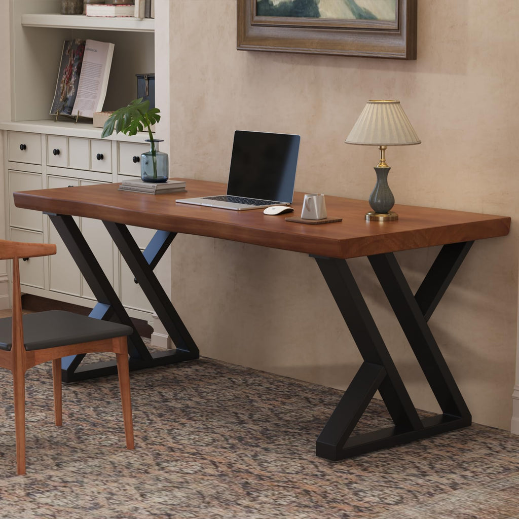47inch Solid Wood Desk with Metal Legs, Rustic Brown, Industrial Style Writing Table