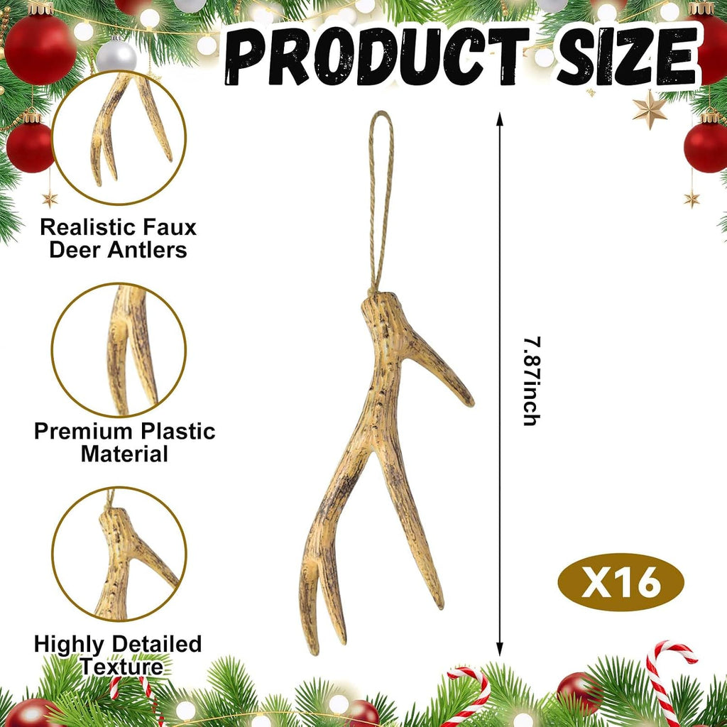 Deer Antler Ornaments Reindeer Antlers Christmas Tree Decor Set - Set of 16