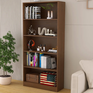 5 Shelf Wood Bookcase Freestanding Bookshelf Library Small Narrow Space(11.8" D x 31.5" W x 67.9" H,Brown,5-Layers)
