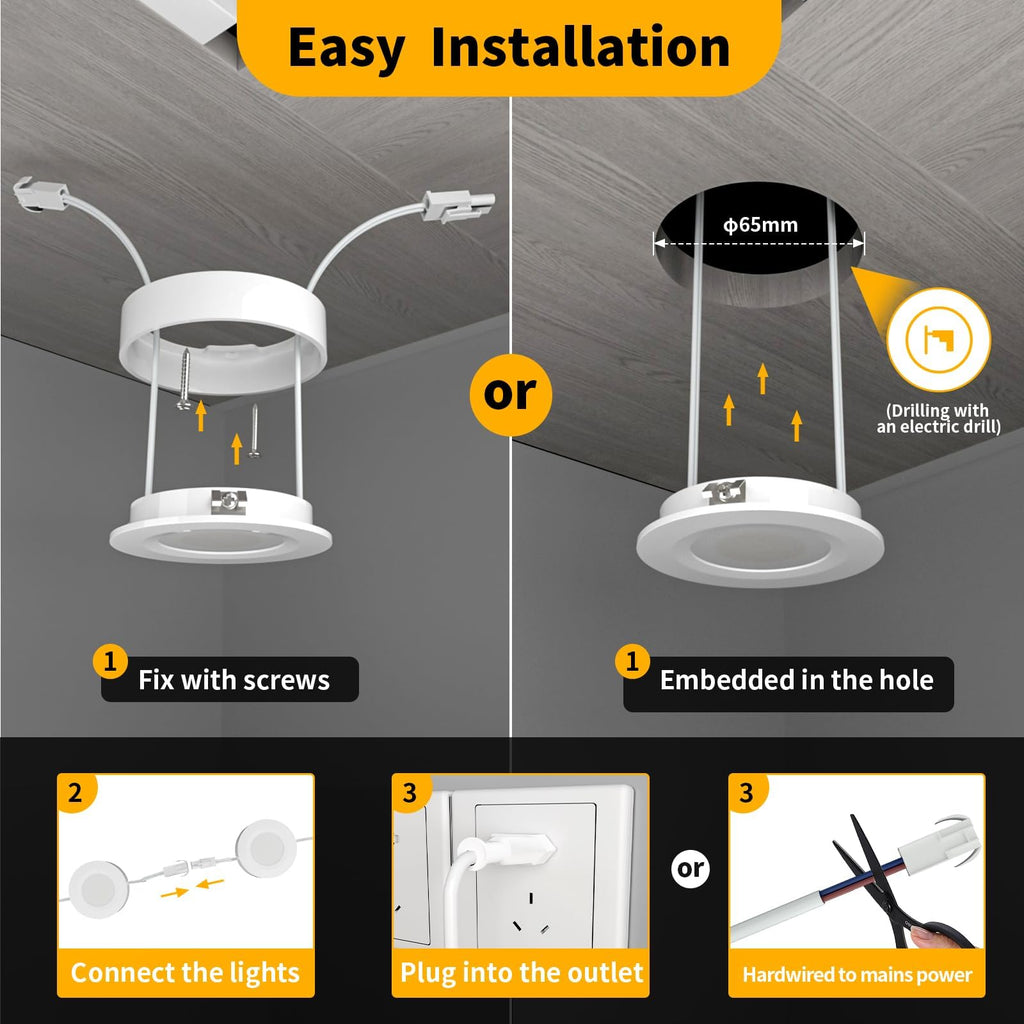 Linkable LED Puck Light,Hardwired Under Cabinet Lighting with Switch