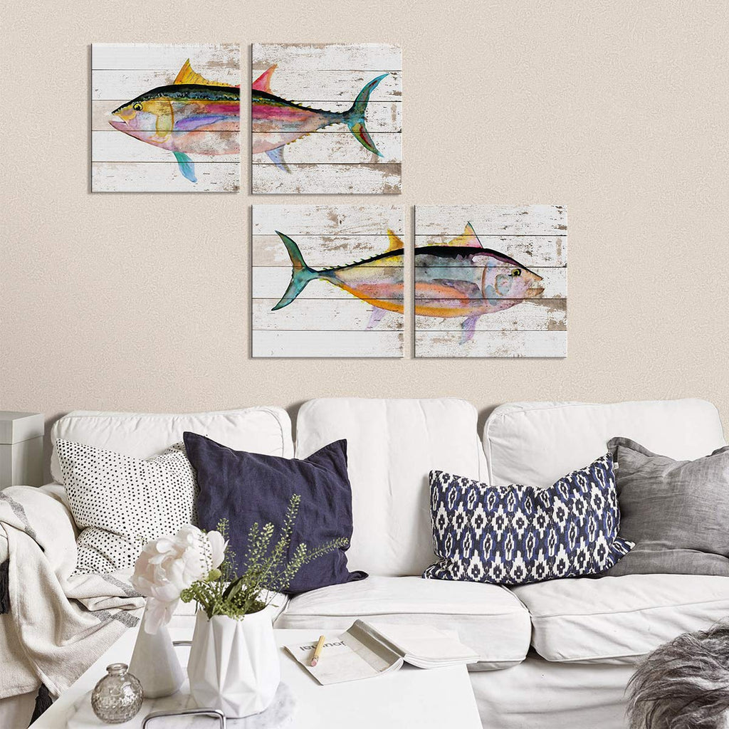 Tuna Fish Wall Decor Ocean Canvas Art Beach Bathroom Coastal Decor Rustic Fish Pictures Kitchen Nautical Sea Animal